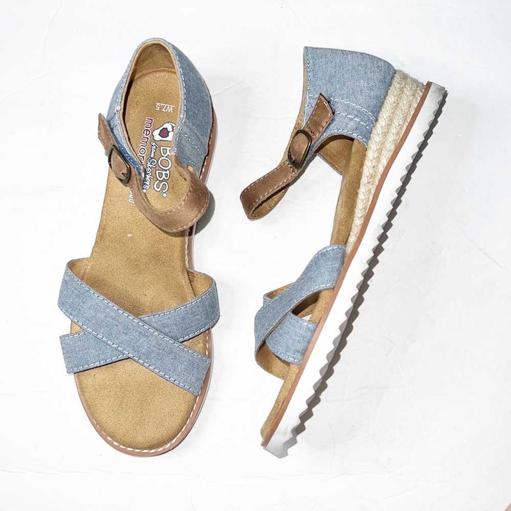Bobs From Skechers Desert Kiss Light Blue Denim  Memory Foam Summer Sandal